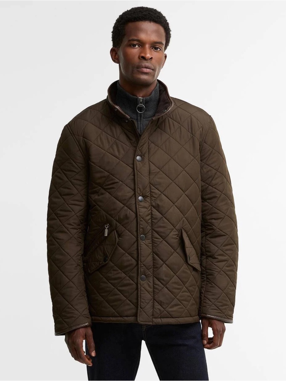 🌻Barbour Powell Quilted Jacket Olive Diamond Fleece Lined Stand Collar Men's S